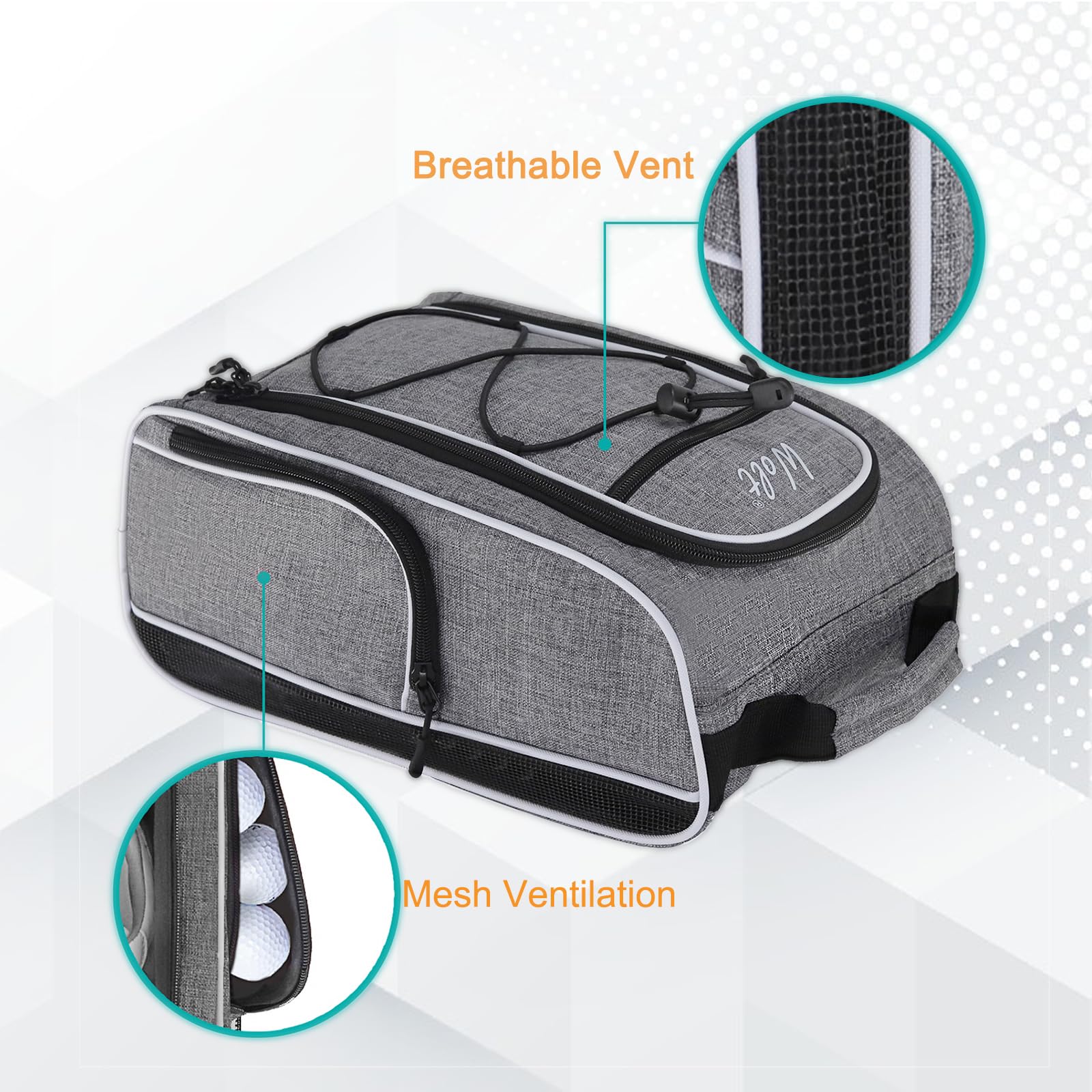 Wolt Golf-Schuhtasche – Sport- und Reise-Schuh-Tragetaschen mit Belüftung und doppelter Außentasche für Zubehör für Damen und Herren, 2 Stück, schwarz + grau, Sportschuhtasche