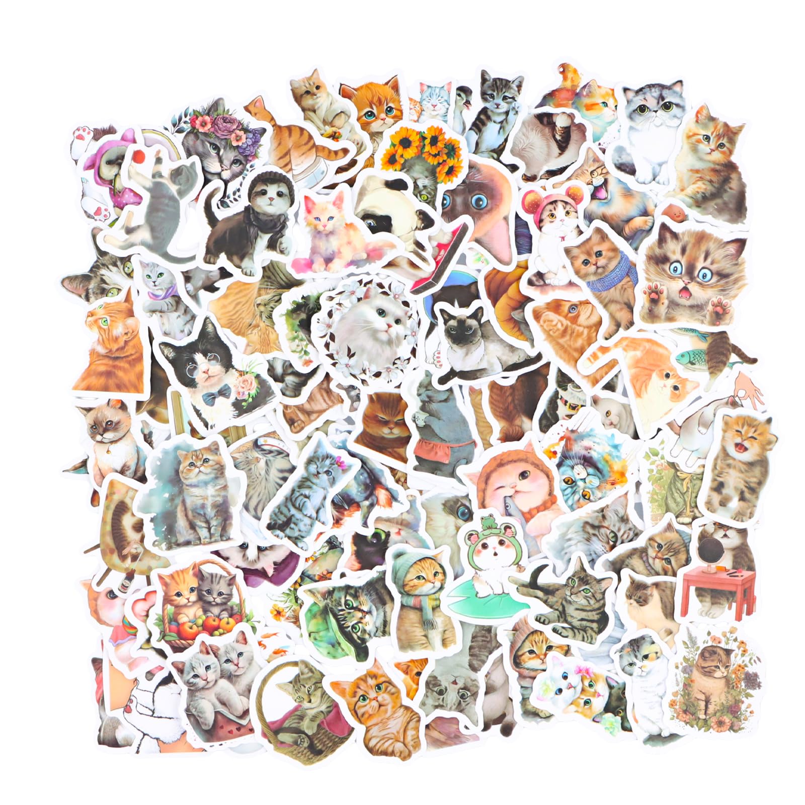 Litinliv 100 Piezas Pegatinas para Gatos, Pegatinas de Dibujos Animados, lindas pegatinas Kawaii, Stickers Divertidas de Gato,Pegatinas Moto,para Maletas, Teléfonos Móviles, Cuadernos (Color)