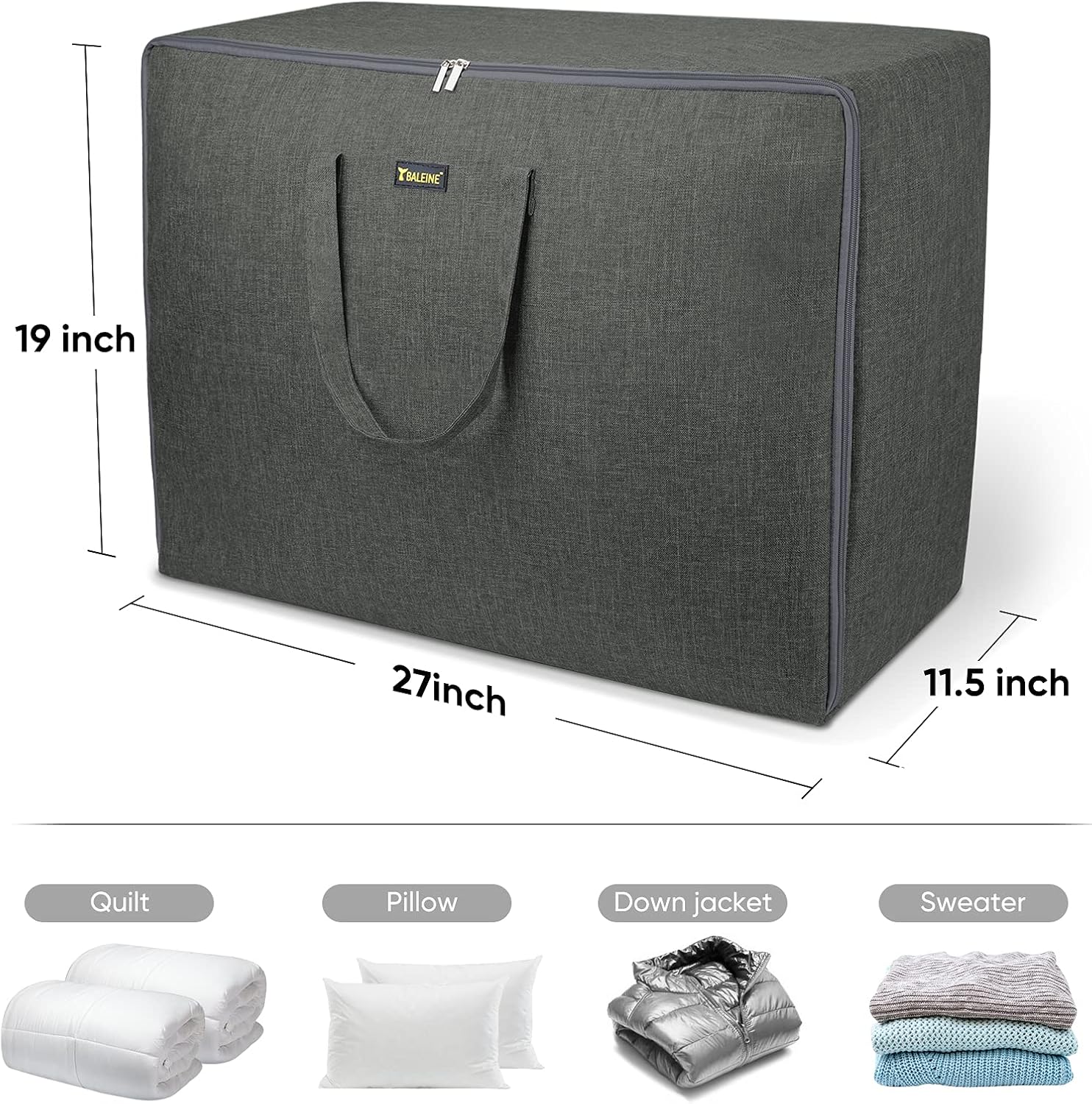 BALEINE 2 Pack 105L Extra Large Blanket Storage Bag, Under Bed Storage Tote for Comforters, Clothes, Linens. Water Resistant and Breathable Closet Bags, Light Brown