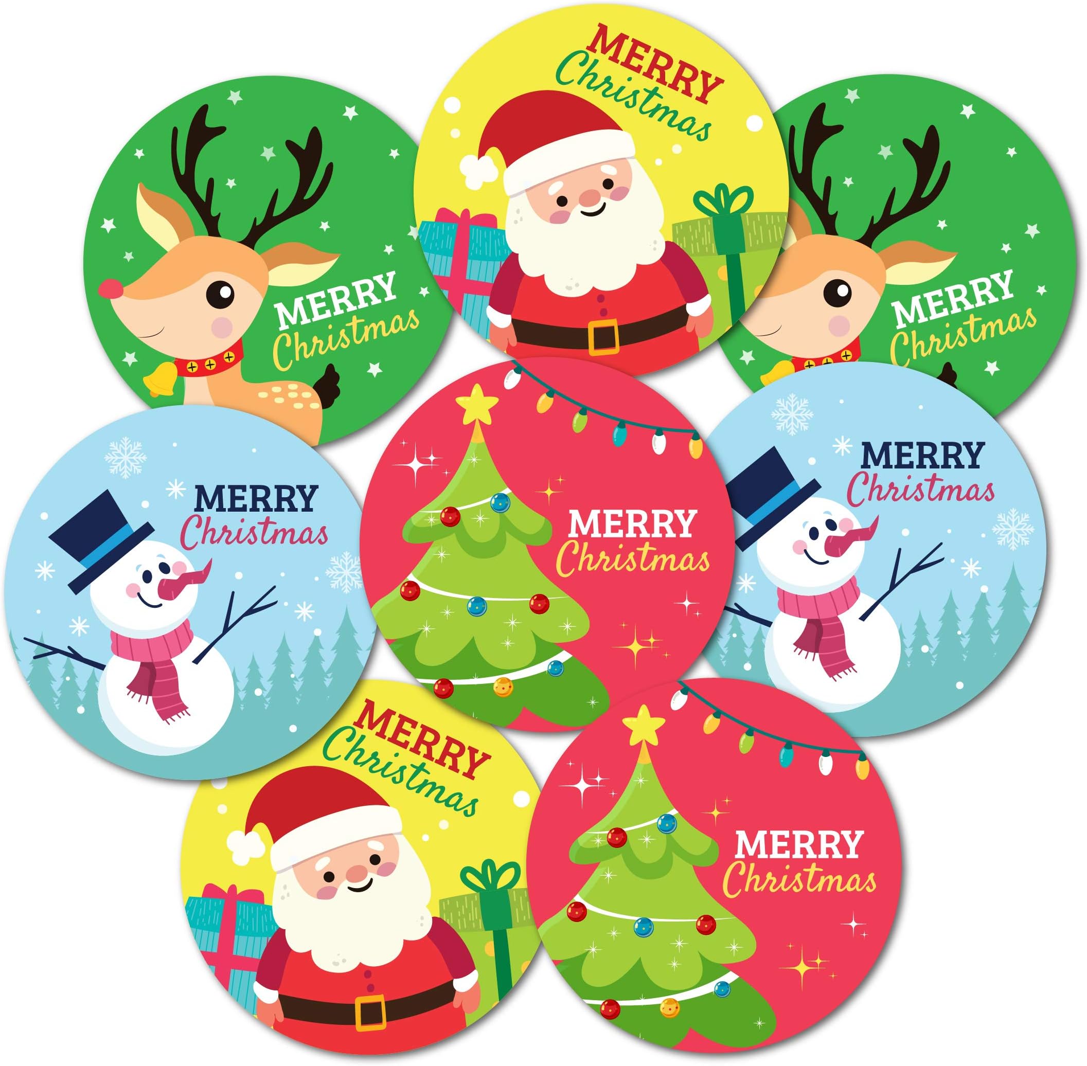 RDH 100 Pieces Round Multi Designs Merry Christmas Stickers for Small