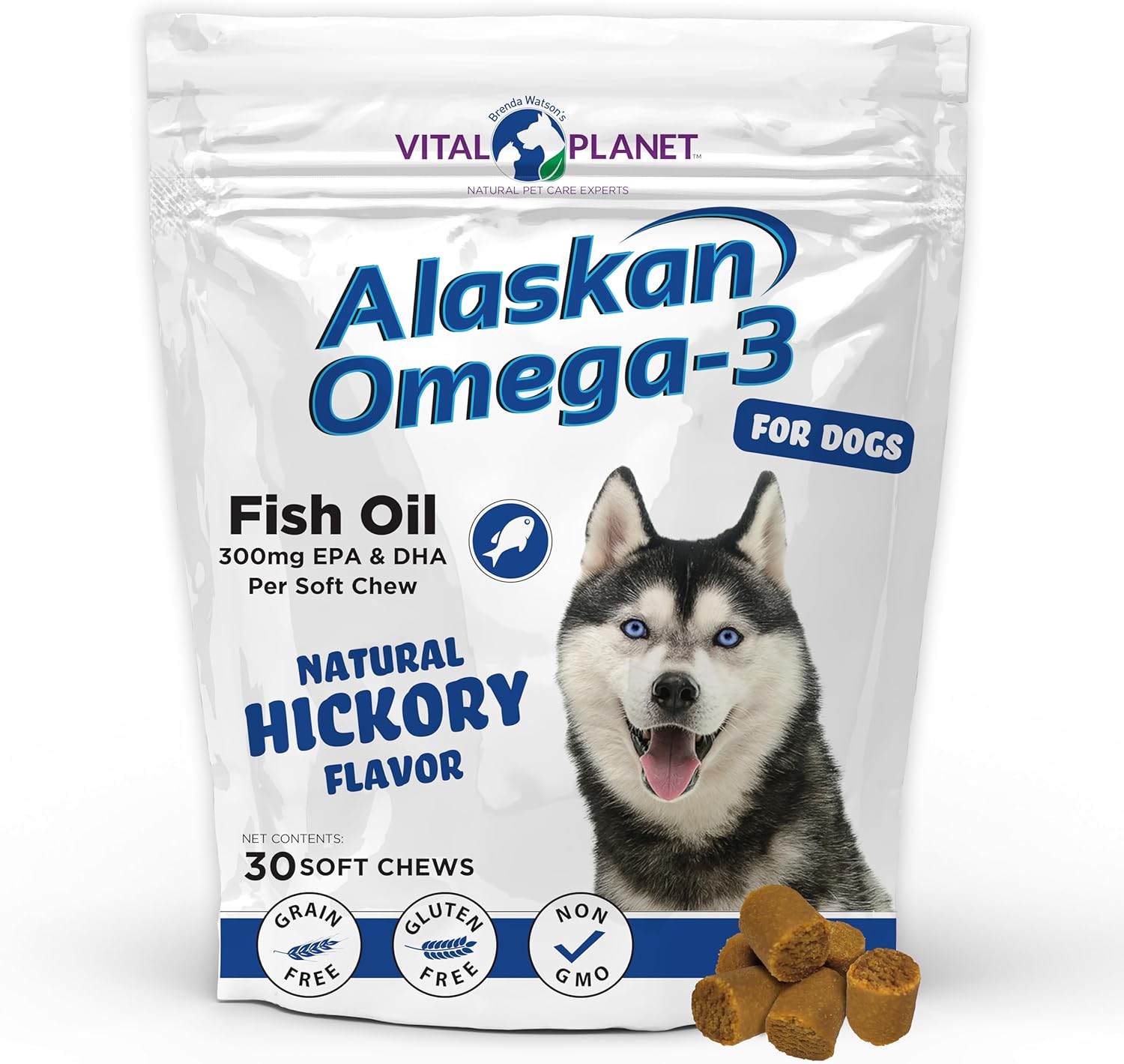 Vital Planet - Alaskan Omega-3 Soft Chews for Dogs, Wild Alaskan Fish Oil – 30 Hickory Flavored Soft Chews