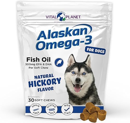 Vital Planet - Masticables suaves con omega-3 de Alaska para perros, aceite de pescado salvaje de Alaska - 30 masticables suaves con sabor a nogal