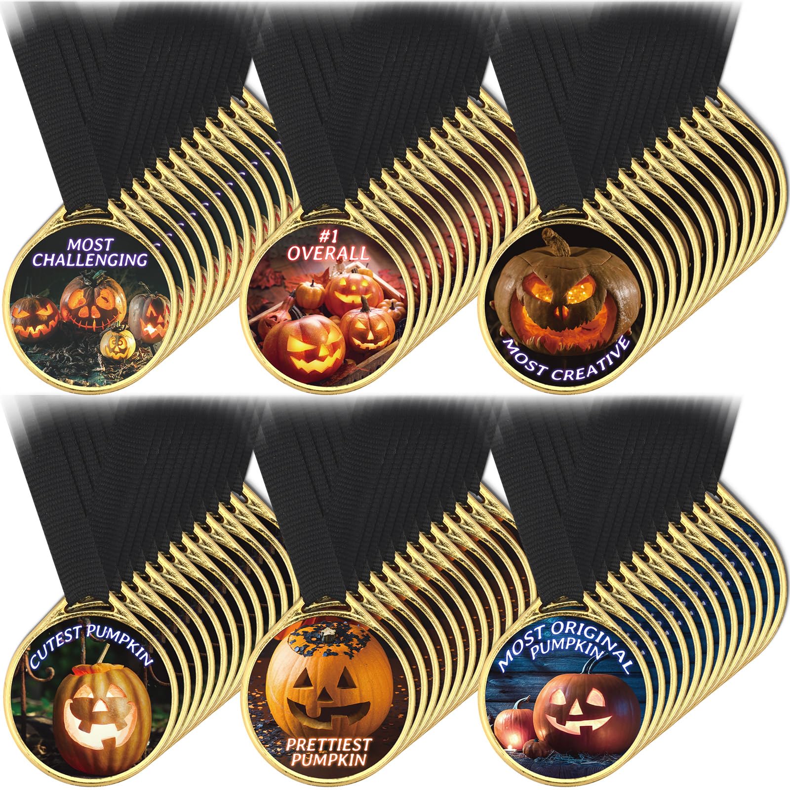 Tondiamo72 Pieces Bulk Halloween Party Trophy Awards Medals for Pumpkin Carving Contest Creative Challenging Pumpkin Medals for Halloween Party Favors for Kids Carnival Party Prizes