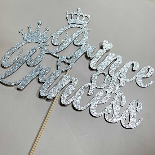 Miniatura 3 de Decoración de pastel de príncipe o princesa para revelación de género de niño o niña, decoración de pastel de baby shower, purpurina plateada de