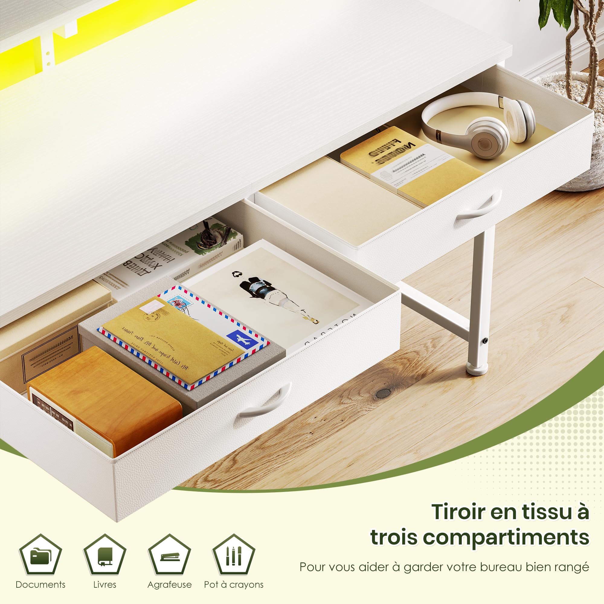 100x49.5 cm Bureau avec LED pour Étudiant, Homeoffice, Gaming