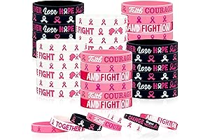 Breast Cancer Awareness Bracelets 30 Pack Pink Ribbon Silicone Wristbands for Men