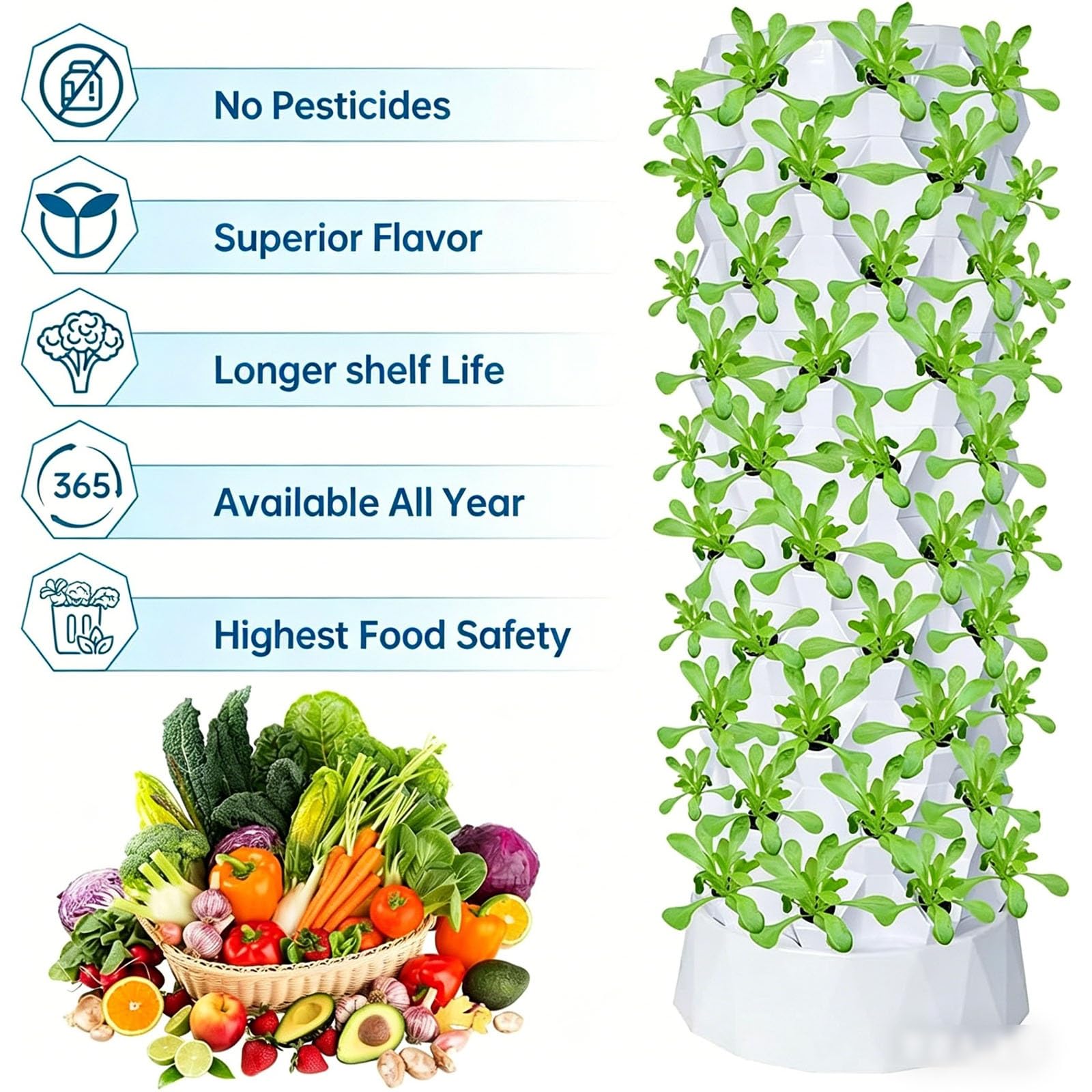Hydroponics Tower Garden - Sistema aeropónico de bricolaje para cultivar hierbas, frutas y verduras - Kit de cultivo sin suelo para jardinería doméstica e interior