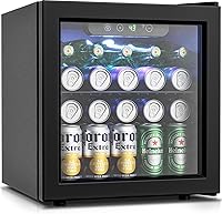 Feelfunn 50 Can Beverage Refrigerator - 1.3 Cu Ft Mini Fridge with Glass Door, Countertop Soda Beer Wine Cooler for Home Office Dorm Bar, Black