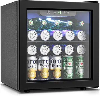 Beverage Refrigerator Cooler - 12 Bottle 50 Can Mini Fridge with Glass Door, Soda Wine Beer Drink Fridge - Small Refrigerator for Office Home Bedroom Dorm Bar, 1.3 Cu.Ft, Black