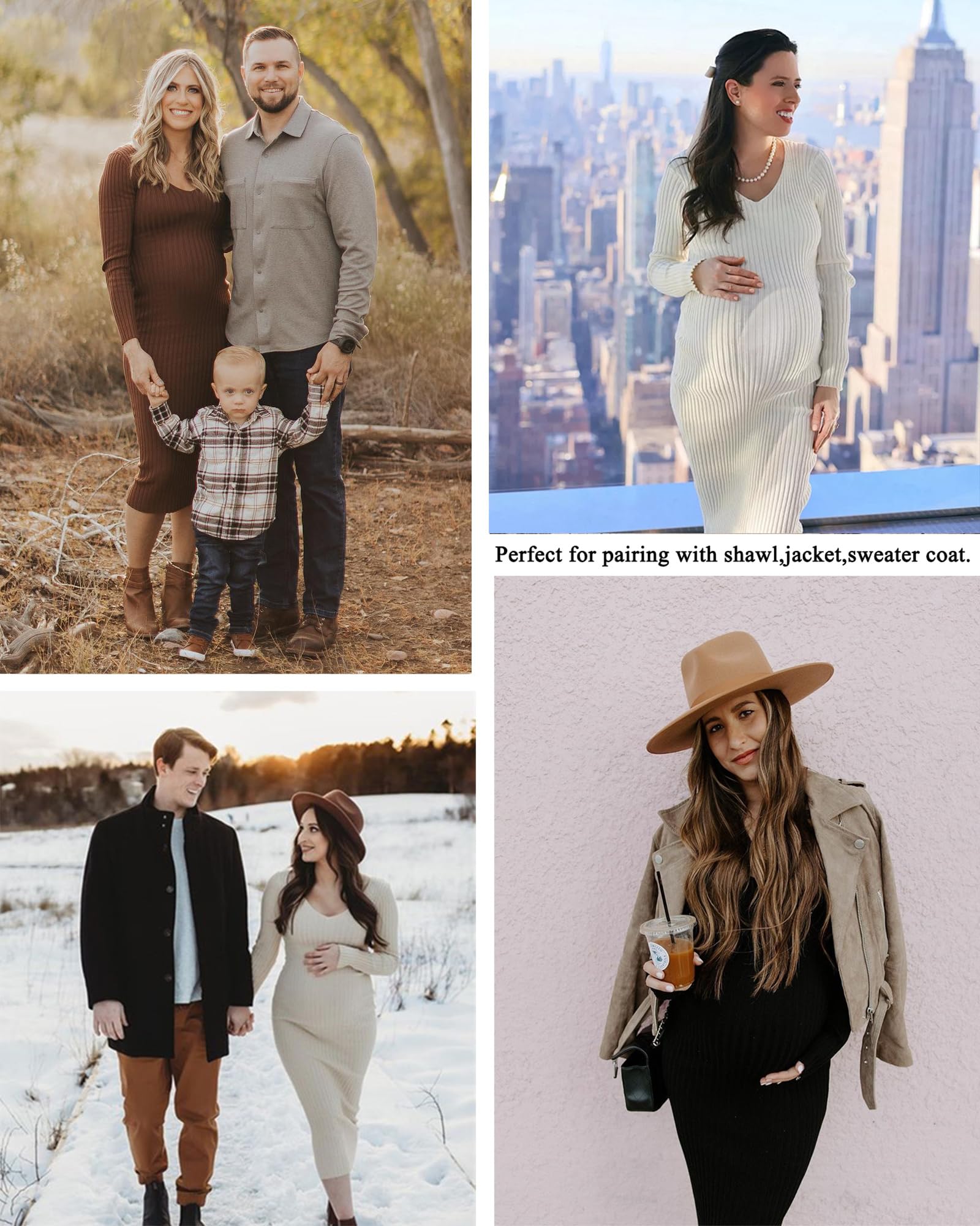 Abito premaman a maniche lunghe con scollo a V in maglia elasticizzata abiti maglione vestiti per gravidanza per servizio fotografico baby shower