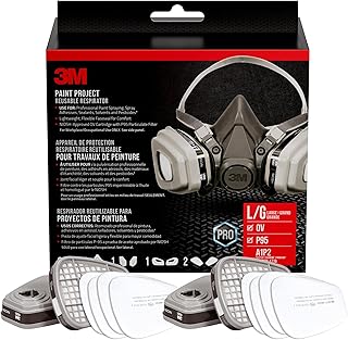 3M Paint Project Respirator Large Bundle, NIOSH Approved, OV/P95 Reusable Half Face Mask + 3 Sets Organic Vapor Cartridges & P95 Filters for Paint Spraying, Solvents & Pesticides