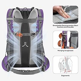 Maelstrom Hiking Backpack,Camping Backpack,40L Waterproof Hiking Daypack with Rain Cover,Lightweight Travel Backpack,Purple