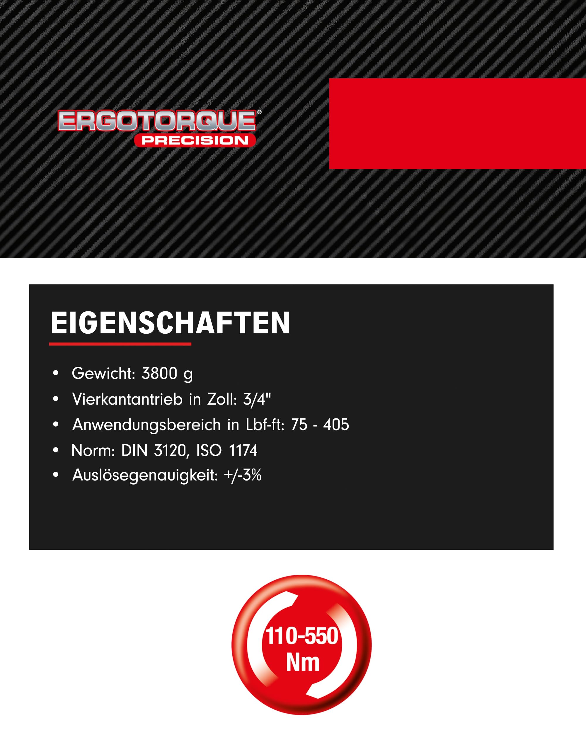 KS Tools Ratschen Drehmomentschlüssel 3/4" Drehknopf ERGOTORQUEprecision 516.1490 I 110-550 Nm I Mit Doppelskala in Nm und lbf•ft I Präzisions Schraubenschlüssel