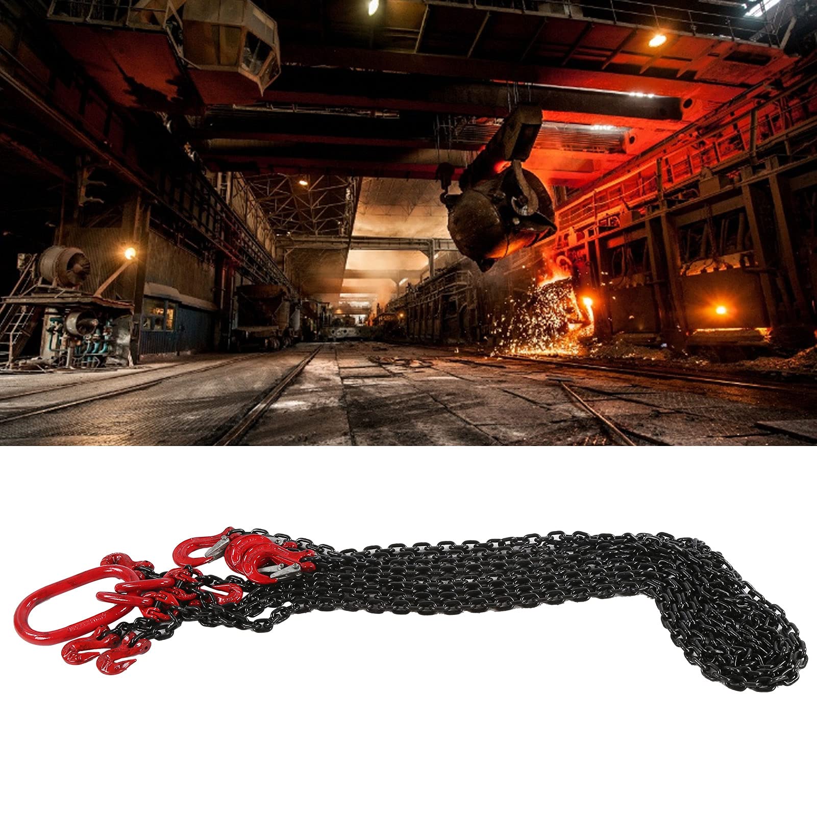 Brache in Catena Brache in Catena, 2m 4T 6 Mm G80 Brache per Gru in Acciaio Catena di Resistenza con Braca per Gru a 4 Funi Gancio a Forcella per Operazioni di Sollevamento Miniere Porti Edifici Accia