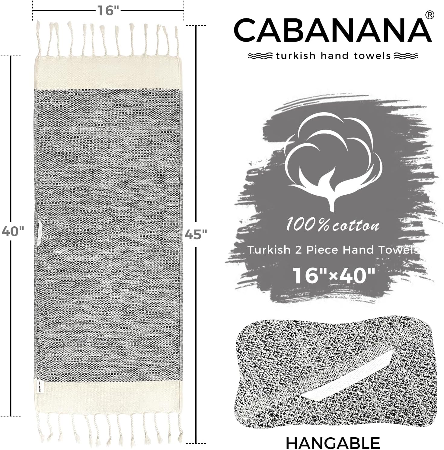 cabanana Hand Towels for Bathroom - 2-Pack,16x40 Inch-100% Cotton,Turkish Bathroom Hand Towels,Super Absorbent & Quick-Dry Soft for Bath, Kitchen, Spa, Face, Hair, Dishcloth (Light Quarry) - Image 7