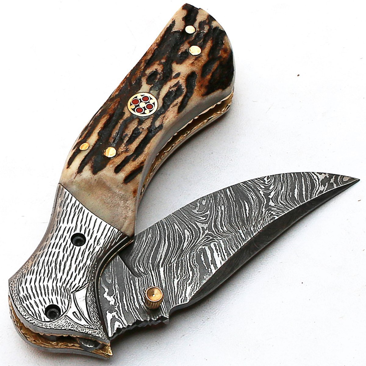 BELLO 8852 Coltello pieghevole Personalizzato a mano Coltello in acciaio damascato garantisce qualità Damasco Coltello con fodero in pelle di alta qualità