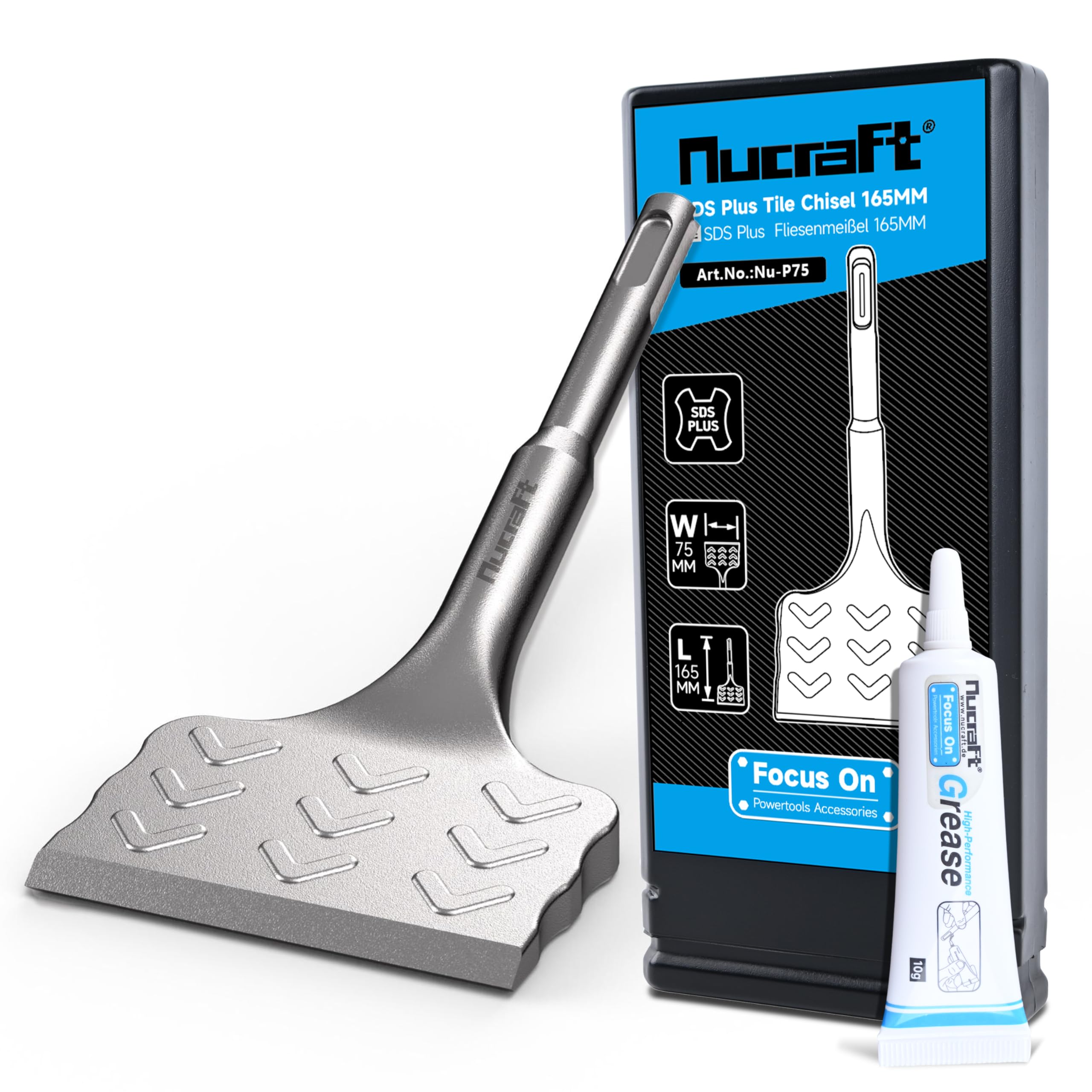 Nucraft SDS-Plus Ciseau à carrelage 165 mm x 75 mm Courbé à 25° pour enlever la céramique et le carrelage