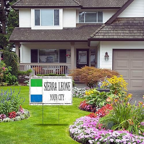 Miniatura 6 de Letreros de césped de Sierra Leona con estacas de 12 x 18 pulgadas, bandera de ciudad internacional, letrero personalizado para patio para