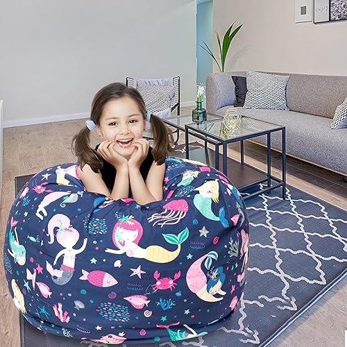 Miniatura 2 de LOLOMLO Funda para puf de almacenamiento de animales de peluche, para niños, mantas, toallas, puf (solo funda), sofá de lona con cremallera YKK,