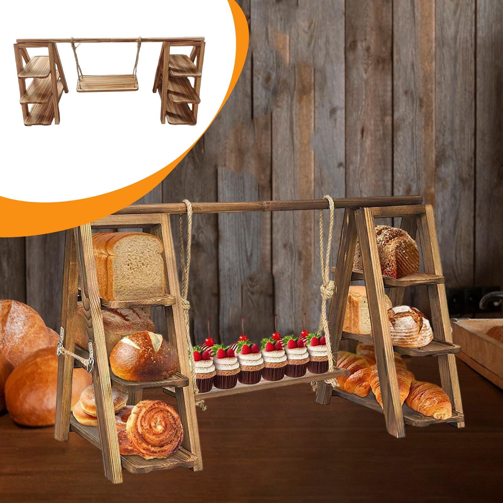 Bandeja de Madera para Servir, Bandeja para Pasteles, Expositor de Frutas, Soporte para Cupcakes Escalonado