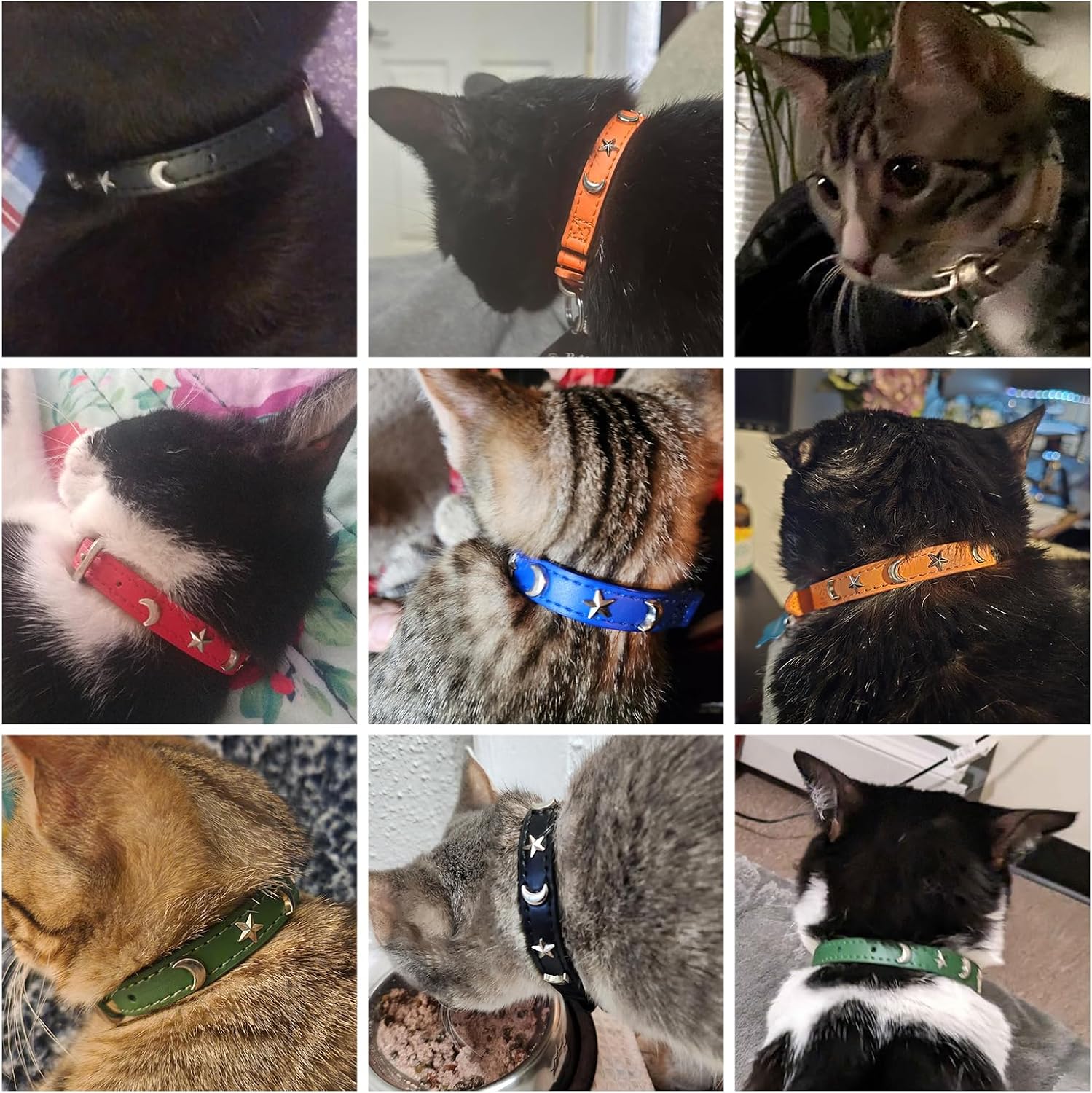 Leather Cat Collar, Breakaway Kitten Collars with Bell, Silver image 5