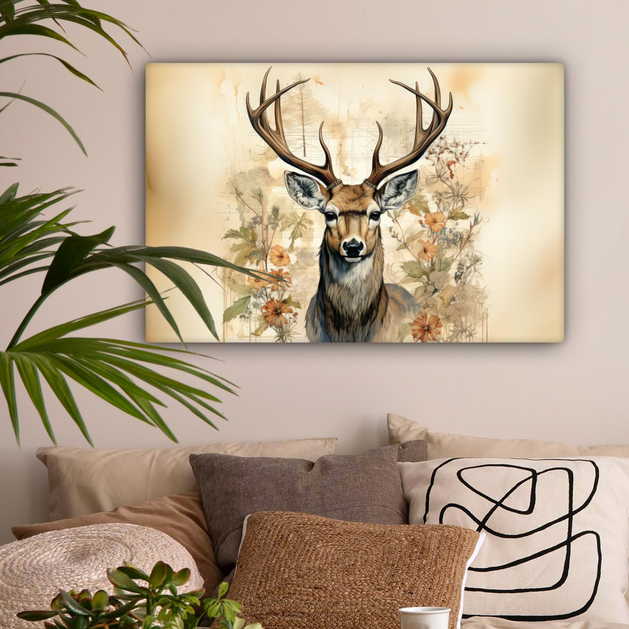 MuchoWow© Canvas Schilderij 80x60 cm Kamer Muur Decoratie Woonkamer Slaapkamer Room Decor Wall Decoration Art Painting Olifant - Natuur - Gras - Dieren - Landschap