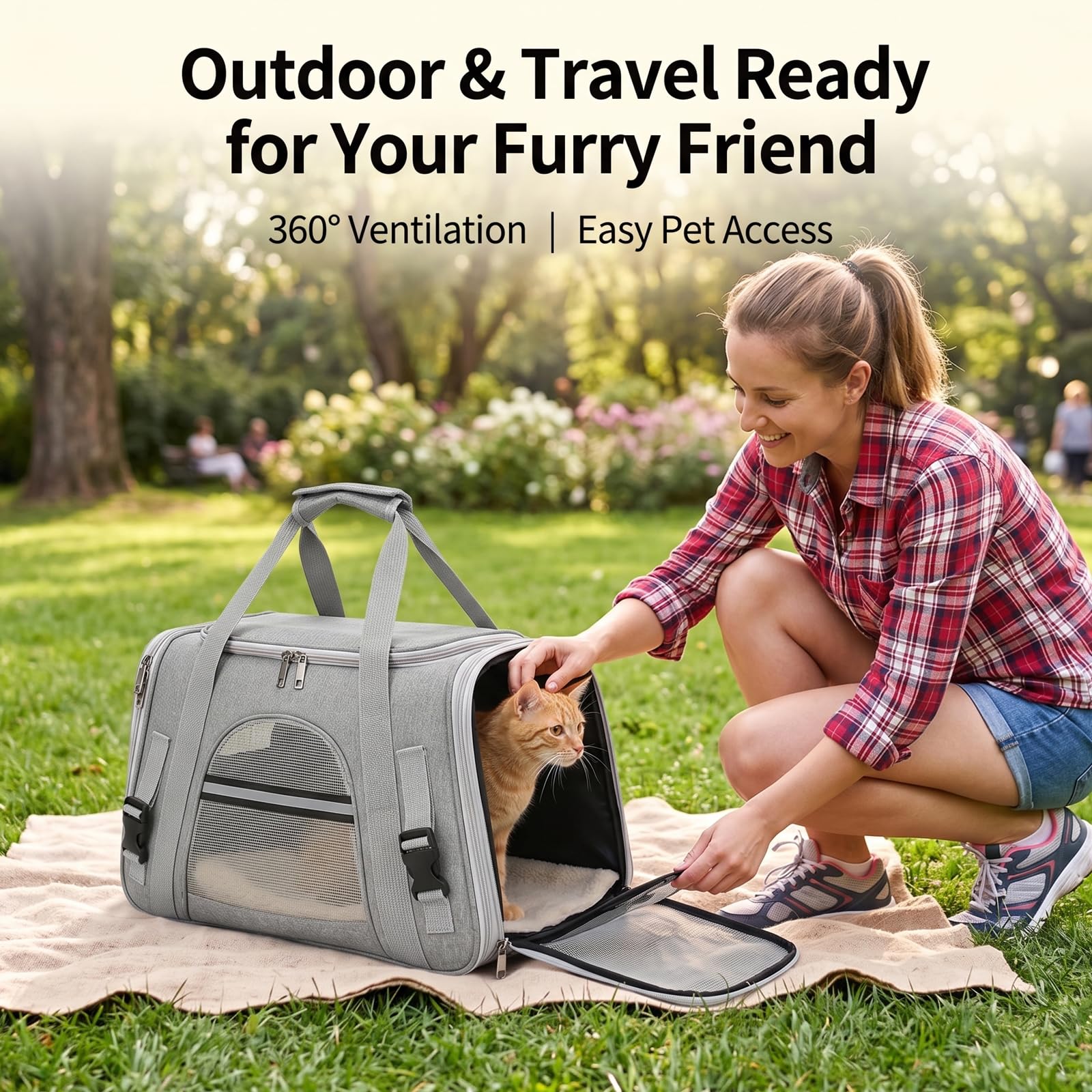 Transporttasche Katze, 44x25x30cm Transportbox für Katzen Faltbar, Transporttasche für Katze Hund, Tragbar Katzen Tragetasche mit Schultergurt Atmungsaktiv für Mittel Kleine Haustiere(Grau)