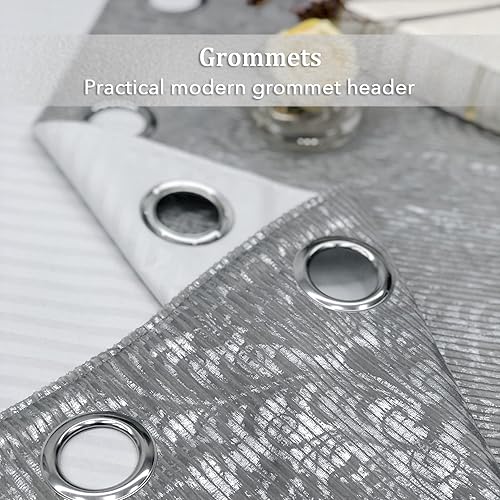 Miniatura 5 de always4u Cortinas 100% opacas de terciopelo con estampado de lámina de damasco de 95 pulgadas de largo, 2 paneles de tratamiento metálico brillante