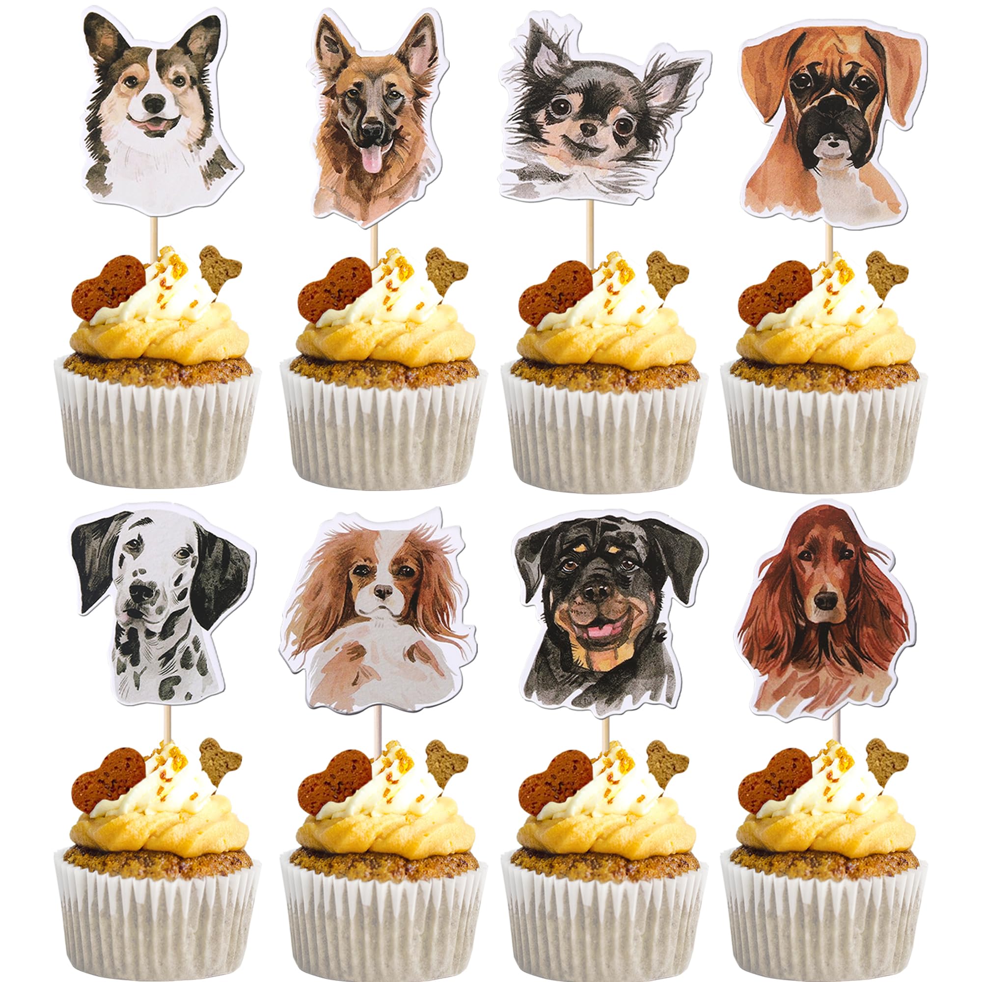 Xsstarmi40 Pack Pet Dog Cupcake Toppers Double Sided Lets Pawty Dog Birthday Party Cupcake Toppers Puppy Dog Cake Decorations for Dog Theme Dog Kids Birthday Party Decorations