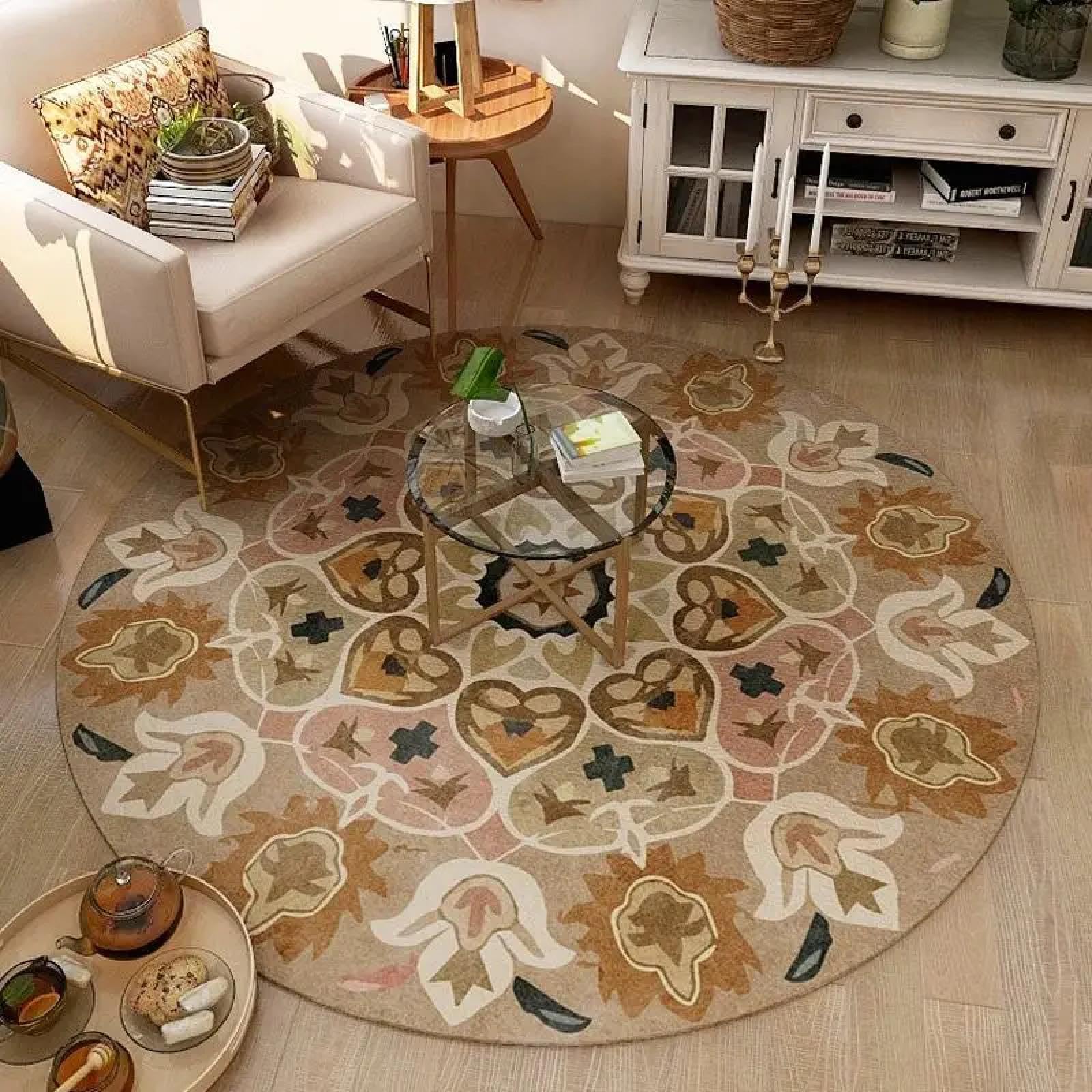 Tapis rond lavable salon chambre décoration intérieur 200cm