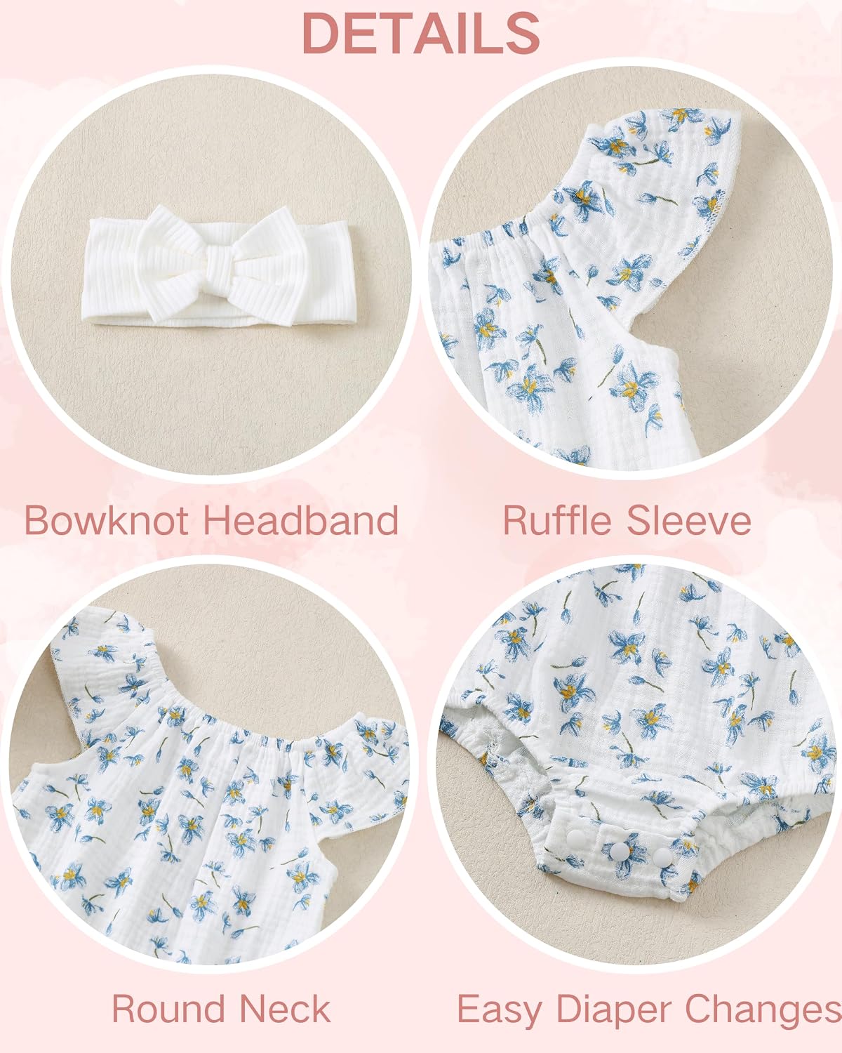 Renotemy Preemie Newborn Baby Girl Clothes Infant Cotton Linen Romper Summer Outfit for Girls Ruffle Sleeve Bodysuit Jumpsuit