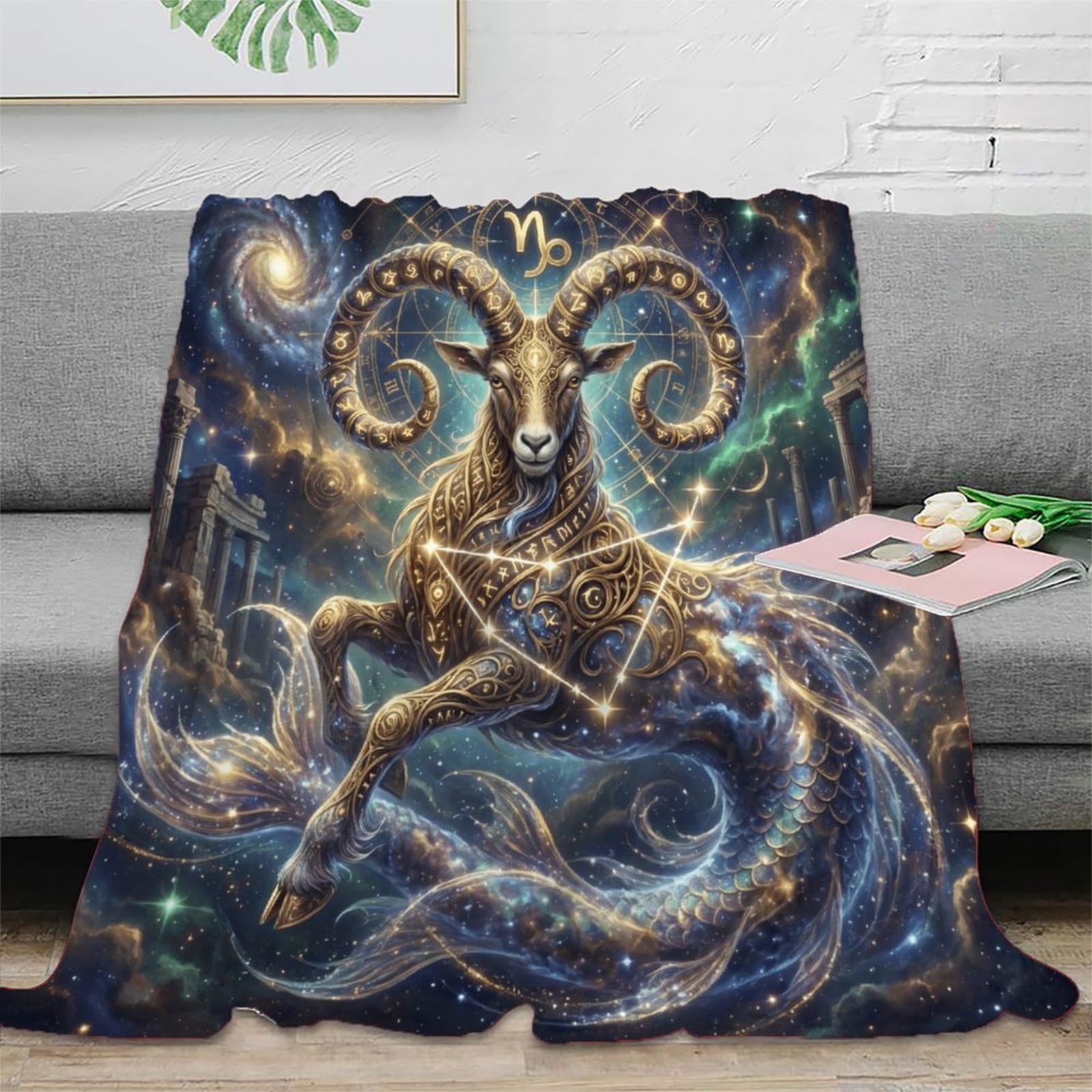 W7C8U2X3 Capricorn Zodiac Celestial for Flannel Throw Blanket, TV Time Sofa