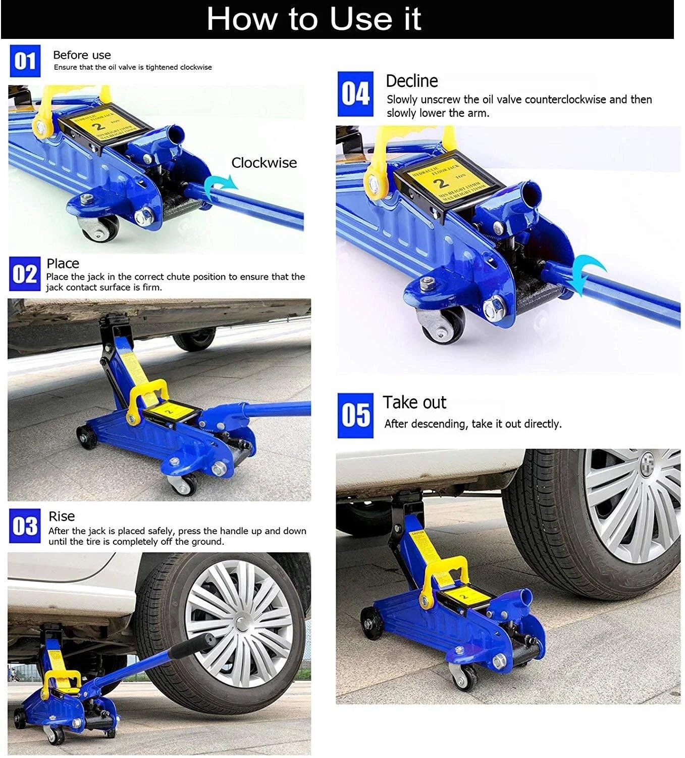 Tijera automóvil Gato de Acero con Carro hidráulico de 2 toneladas, Perfil portátil, Equipo de reparación de neumáticos hidráulicos, Gato de Piso portátil Gatos para Coche