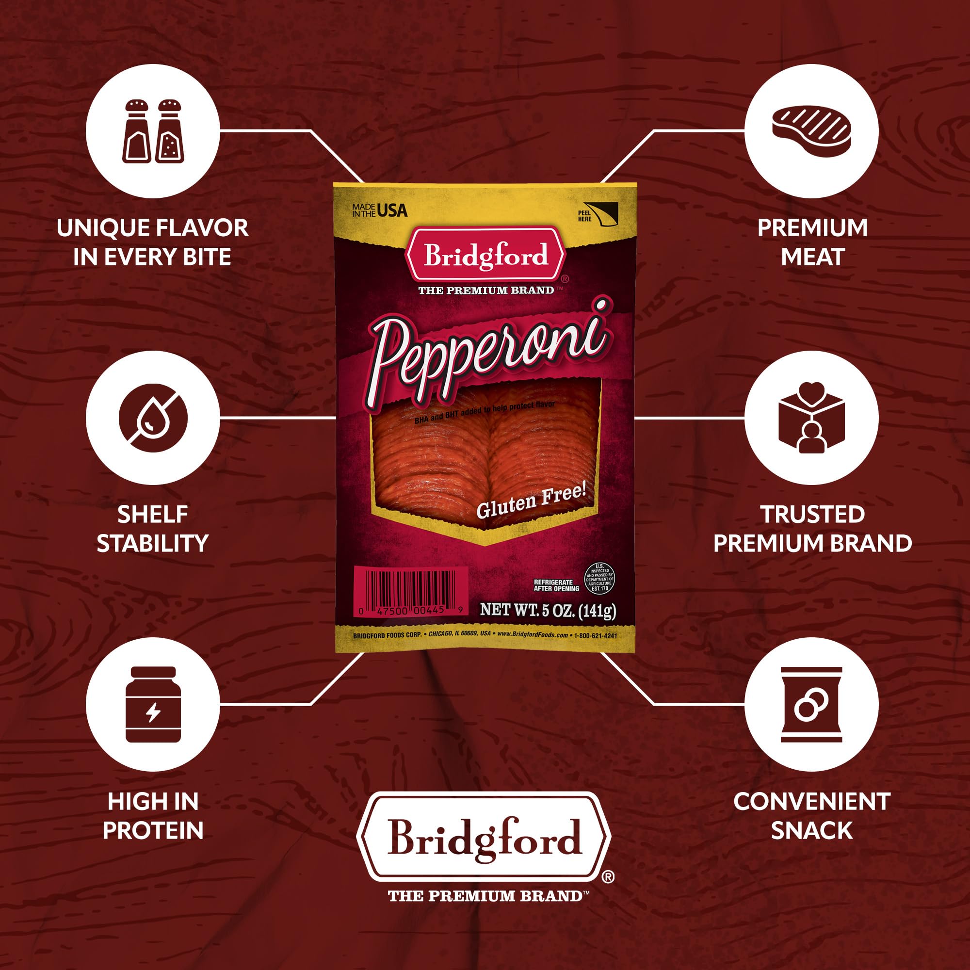 Bridgford Pepperoni, Sliced, 5-Ounce Packages (Pack of 6)