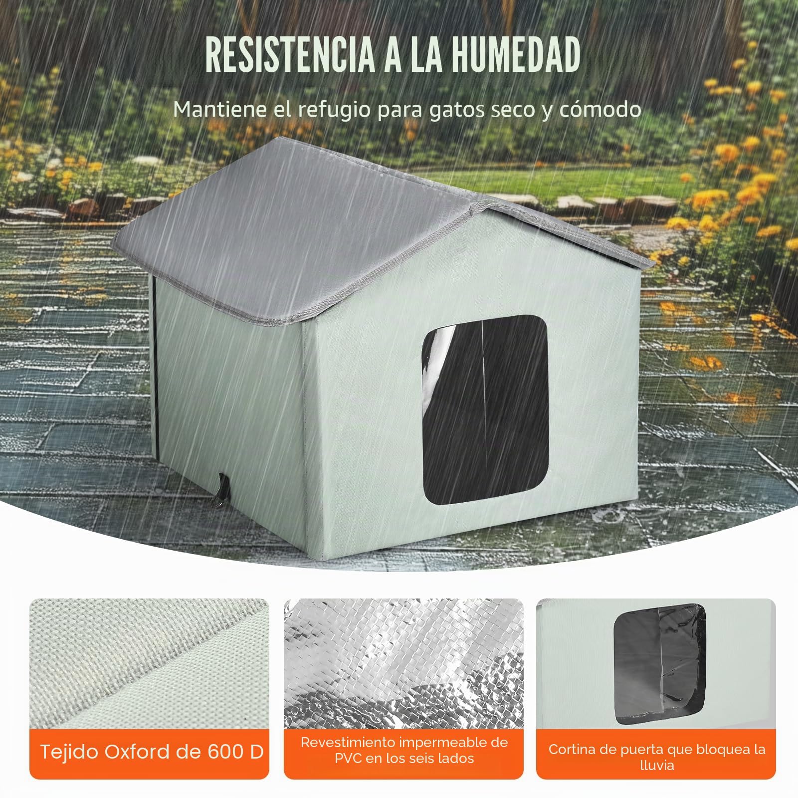VEVOR Casa para Gatos con Calefacción de 48 x 56 x 44 cm, Refugio para Gatos Plegable Al Aire Libre de Tela Oxford 600D con Almohadilla Térmica, Temperatura Ajustable y Temporizador, Verde (Medio)