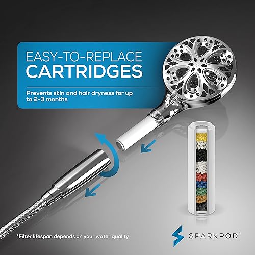Miniatura 8 de SparkPod Cabezal de ducha filtrado de 10 modos con manguera, cabezales de ducha de alta presión de 5 pulgadas con filtro, filtro de cabezal de ducha