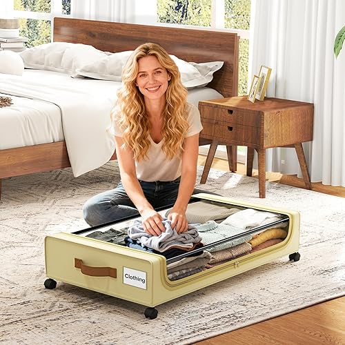 Miniatura 8 de GoMaihe Almacenamiento debajo de la cama con ruedas contenedores de almacenamiento XXL debajo de la cama con tapas, contenedores rodantes para ropa