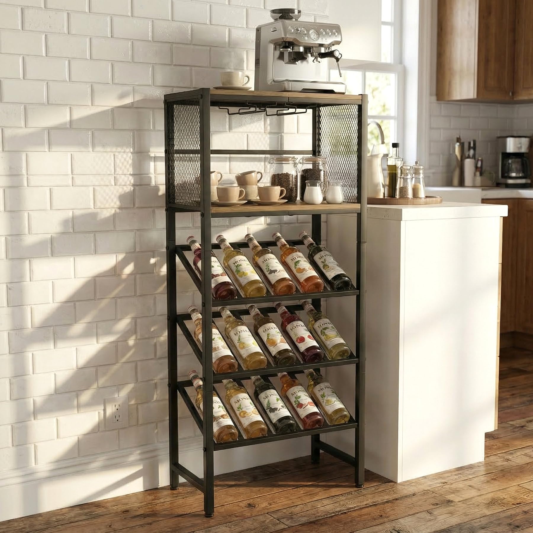 コーナーワインラック 収納棚(Wine Rack) Amazon.co.jp: VonDream コーナーワインラック ガラスホルダーと収納棚