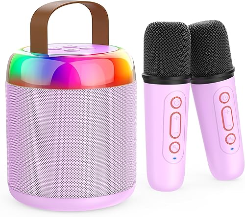 Miniatura 8 de Mini máquina de karaoke para niños, portátil Bluetooth 5.3, luces LED con 2 micrófonos inalámbricos, regalos de karaoke para niñas, niños,