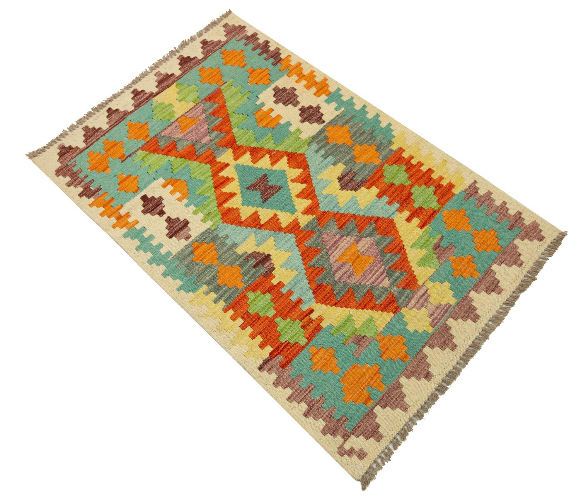 Kilim Tapis 100 % laine 121 x 81 cm, fait à la main, pièce unique de style Herat Boho multicolore, tissage plat, tapis d'entrée et chambre