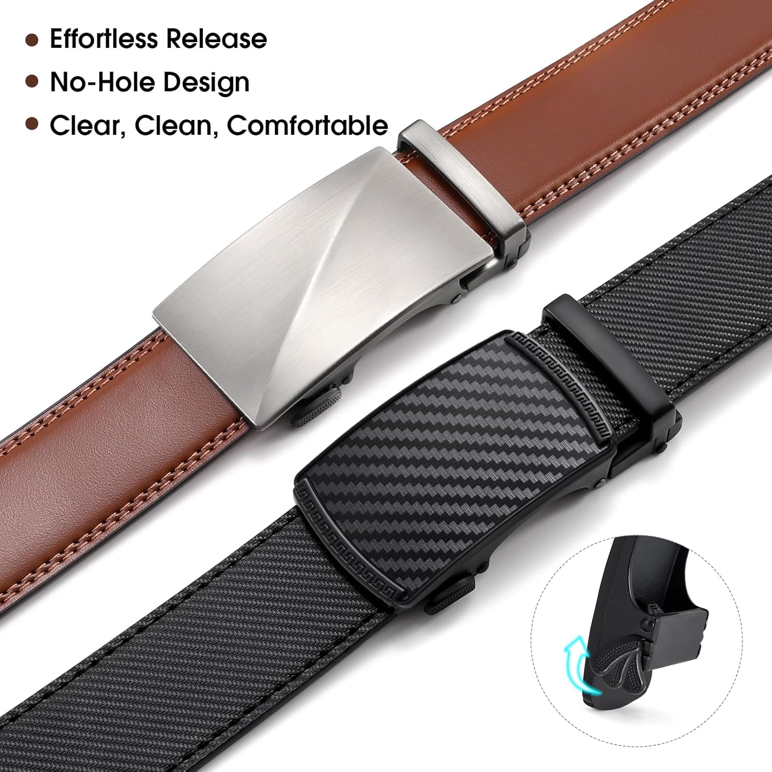 BELTROAD Ratchet Belts for Men- 2-Pack Men‘s Ratchet Adjustable Click Slide Belts for Dress Casual 1 3/8" Leather Belt Gift - Image 2