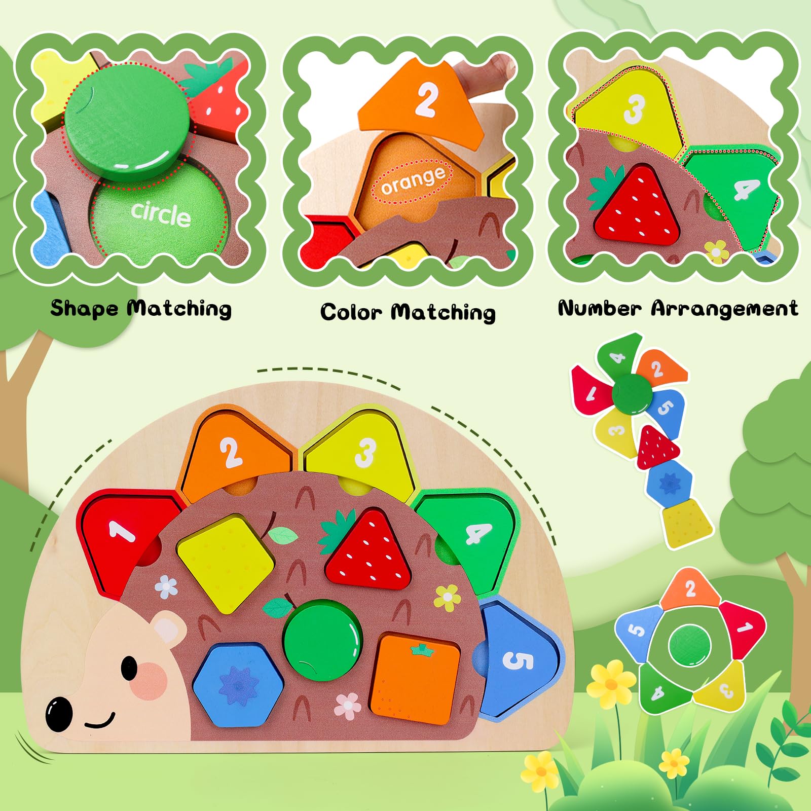 Montessori Toddler Toys for 1 2 3 Year Old Boys Girls,Wooden Puzzles Jigsaw for 1-2 Year Old Boy Educational Toys -Learning Colour Sorting Toys Gifts for 1-2-3 Year Olds Girls Boys Peg Board Toy - Image 3