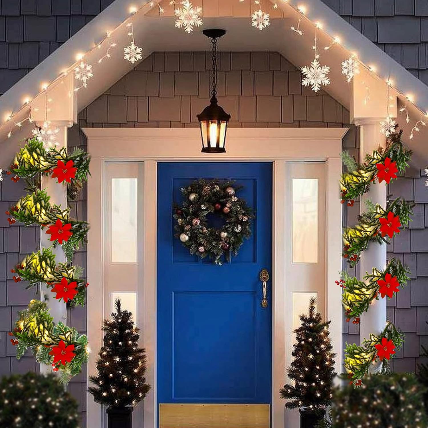 Lulu Home 9FT Pre-lit 30LED Christmas Garland with Glass Beads, Battery Operated Christmas Lighted Poinsettia Garland Indoor Outdoor for Fireplace, Staircase, Banister, Railing Decor - Image 4