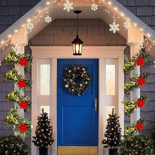 Miniatura 4 de Lulu Home Guirnalda de Navidad preiluminada de 9 pies con 30 luces LED con cuentas de cristal, funciona con pilas, guirnalda de Pascua de Navidad