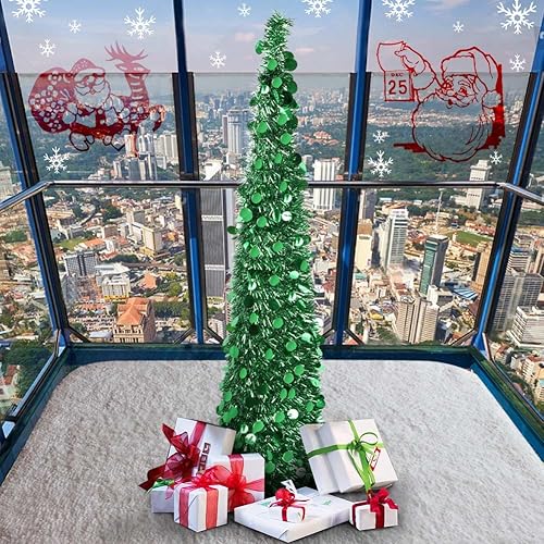 Miniatura 7 de AerWo Árbol de oropel de Navidad desplegable de 5 pies con soporte hermoso árbol de Navidad artificial plegable para decoraciones de Navidad verde