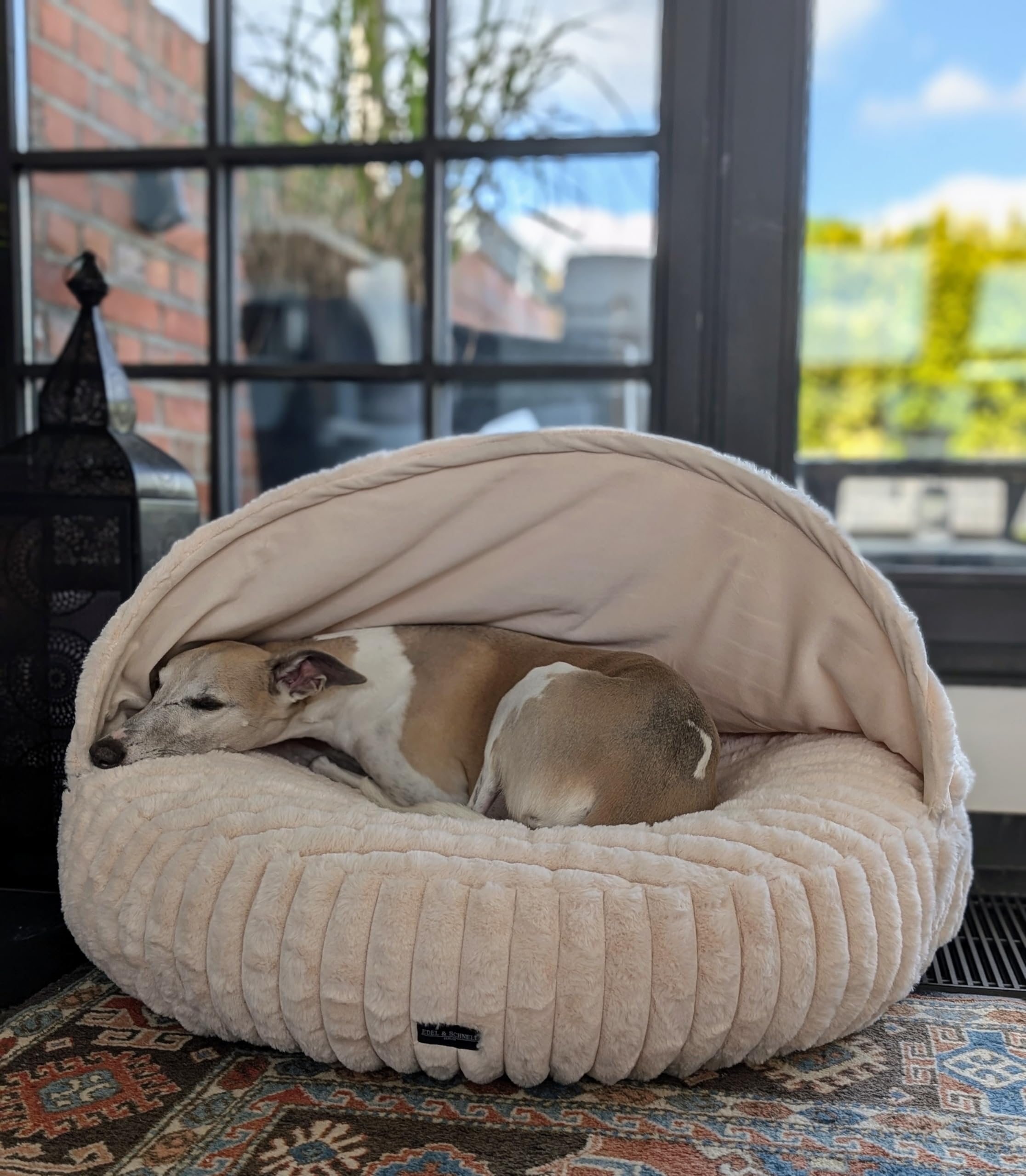 EDEL&SCHNELL Hundebett Wechselbezug Hellbeige 90 cm Ersatz Bezug Hundebett Flocke mit Kapuze Bezüge als Hundehöhle aus weichem Kunstfell