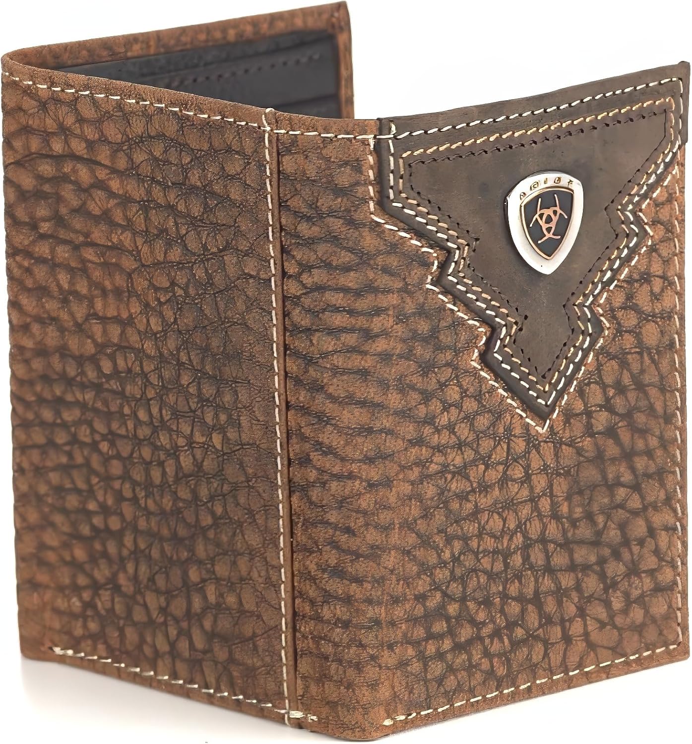 ARIAT Trifold Overlay Shield Wallet, Brown Rowdy