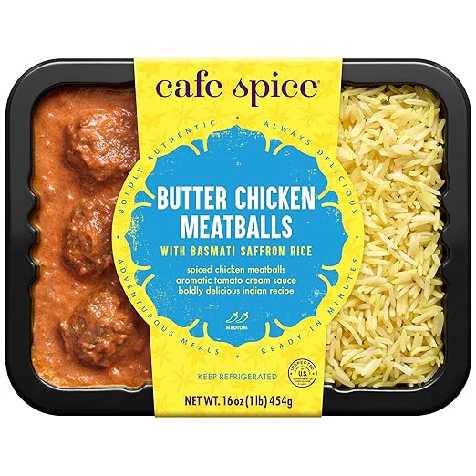 Café Spice Butter Chicken Meatballs with Saffron Rice, Indian Meal, 16 oz