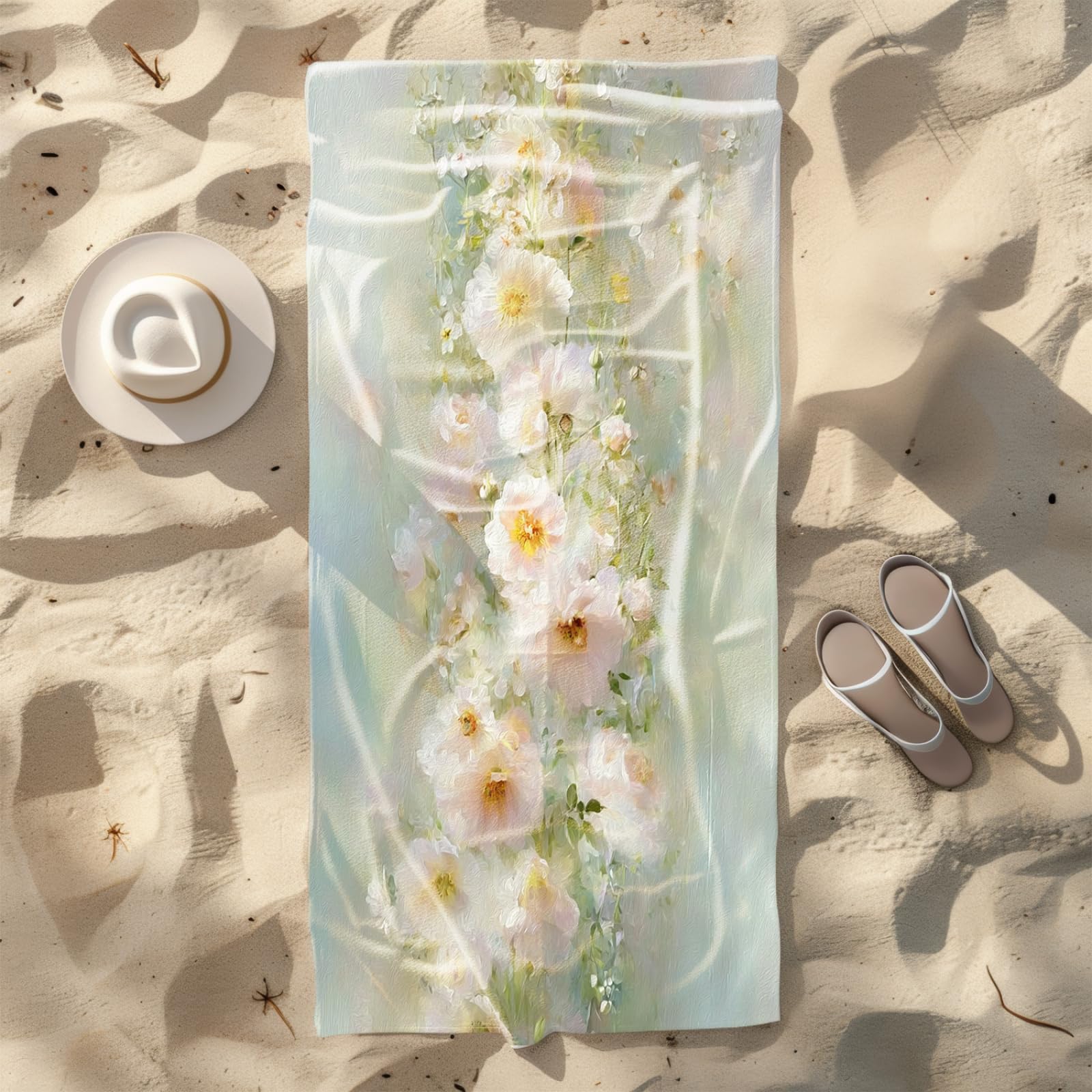 Telo Mare Microfibra 210x230 Fiore Rosa Chiaro Telo Spiaggia Grande Antisabbia,XXL Asciugamano Mare, Asciugatura Rapida, Stuoia Spiaggia Leggero E Portatile