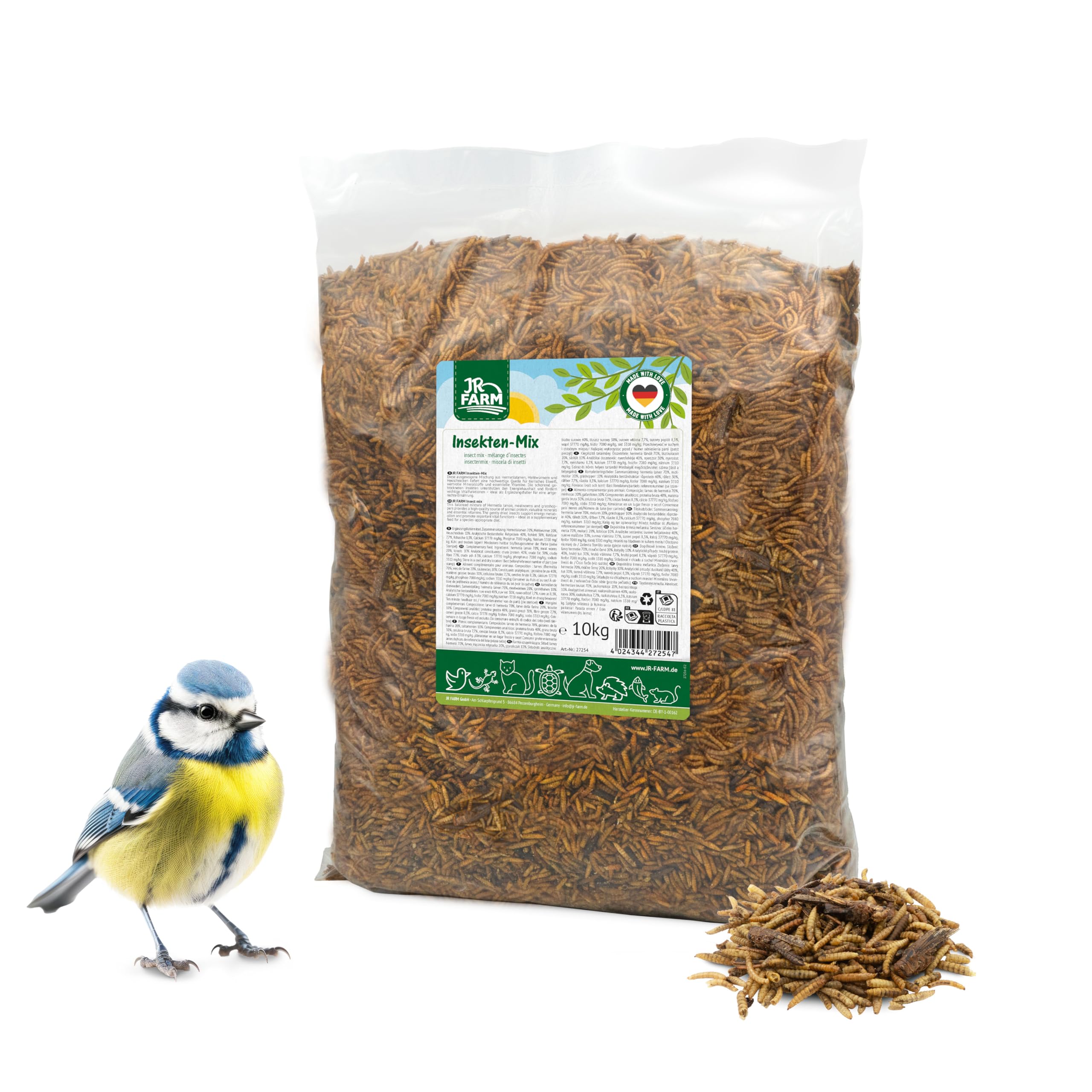 JR Farm Garden Mélange d'insectes 10 kg (alarmes hermétiques, vers de Farine, sauterelles | Nourriture Riche en protéines)